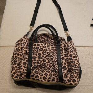 Leopard Print Women's Travel Bag with Black & Gold Accents